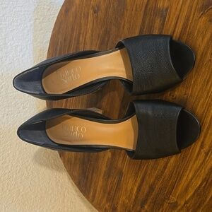 Franco Sarto Black pebbled leather HIGH block heel peep toes shoes Sz.7.5